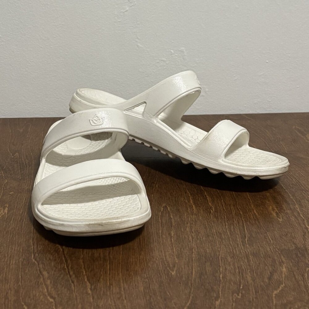 Spenco Fusion Slides Sandals Womens 8 White Orthotic Double‎ Strap Comfort